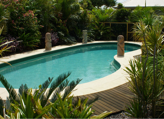 Landscaped fiberglass pool project